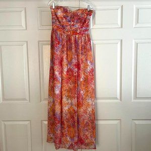 Anthropologie firework floral strapless maxidress